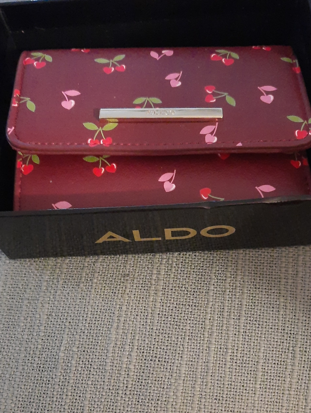 Aldo Berry Cherry-Print Wallet - Maroon with Pink & Green - Picture 1 of 8
